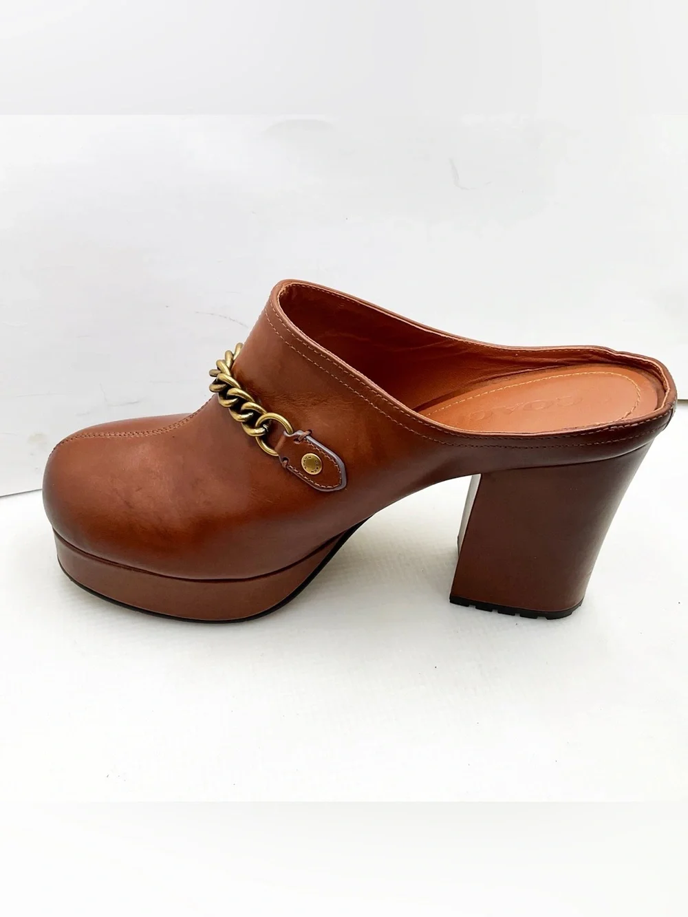 {Coach} Leather Chain-Detail Platform Mules